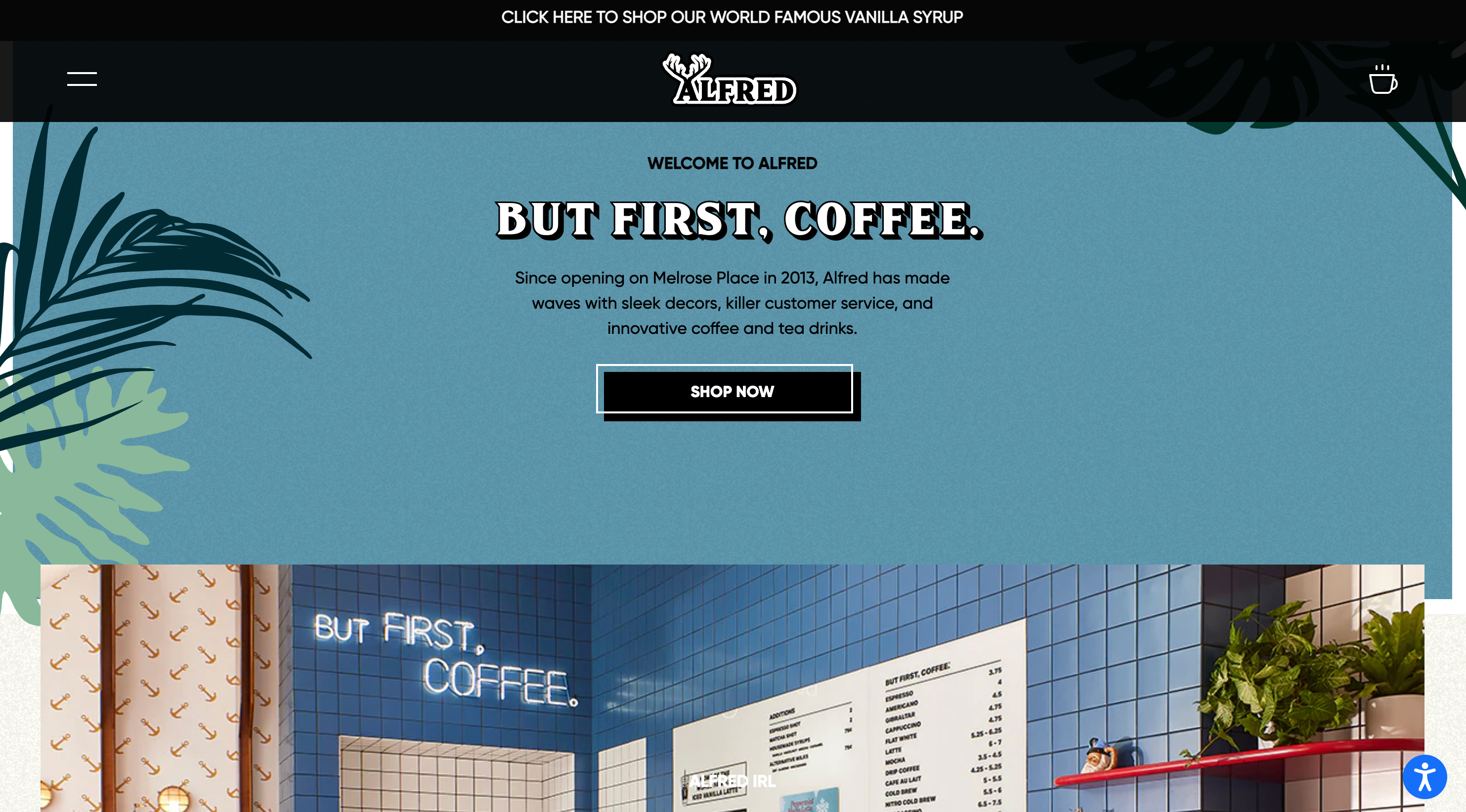 Website homepage for brand Alfred