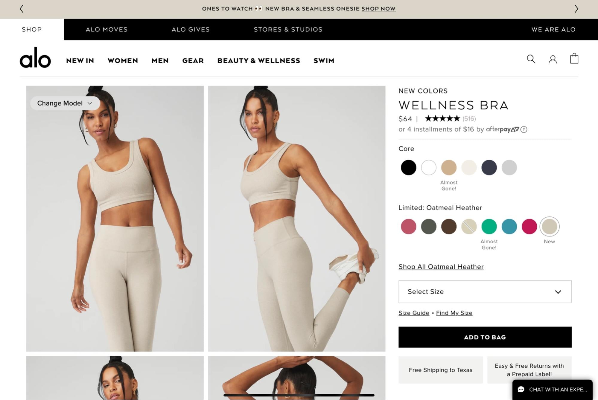 Alo Yoga’s product pages tell shoppers when certain color options are almost gone.