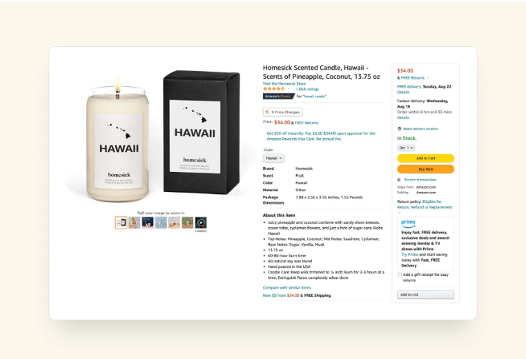 Amazon product listing example