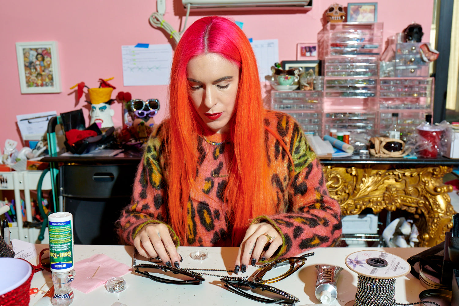 Kerin Rose Gold sits in her studio making products