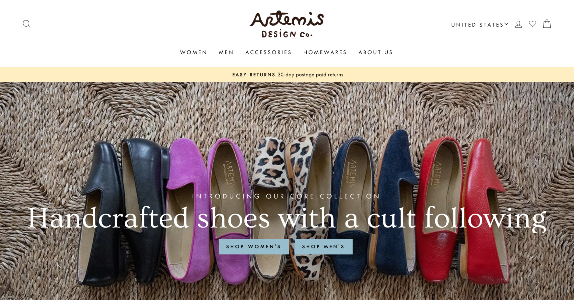 Screenshot of Artemis Design Co. homepage