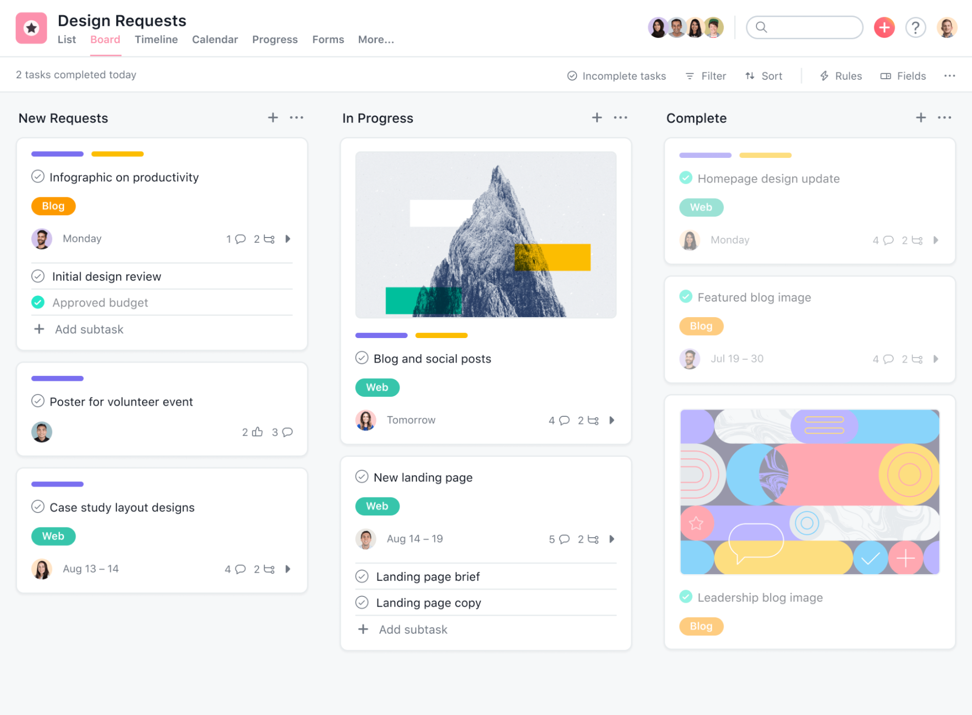 Image of design requests project in Asana