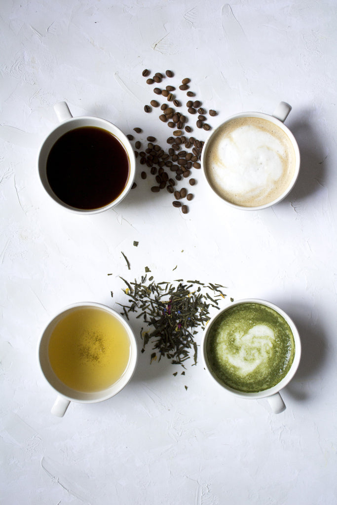 four types of hot beverages including tea and coffee