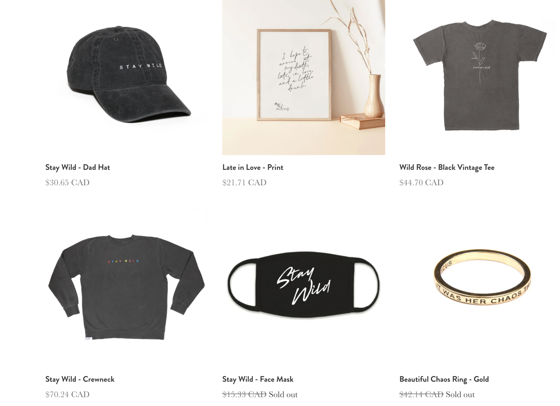 atticus's merch store, which sells dad hats, prints, rings, and more