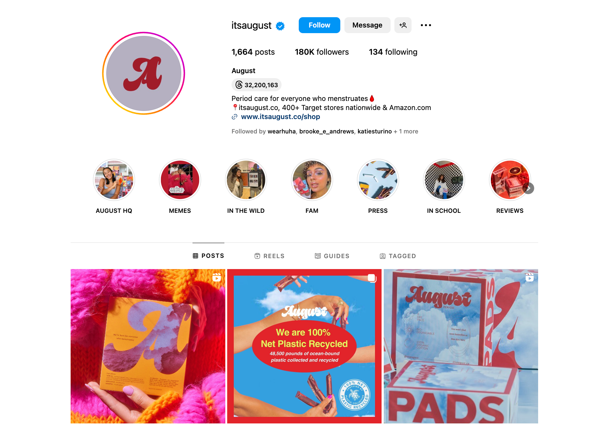 August Instagram brand page illustrating how to gain Instagram followers