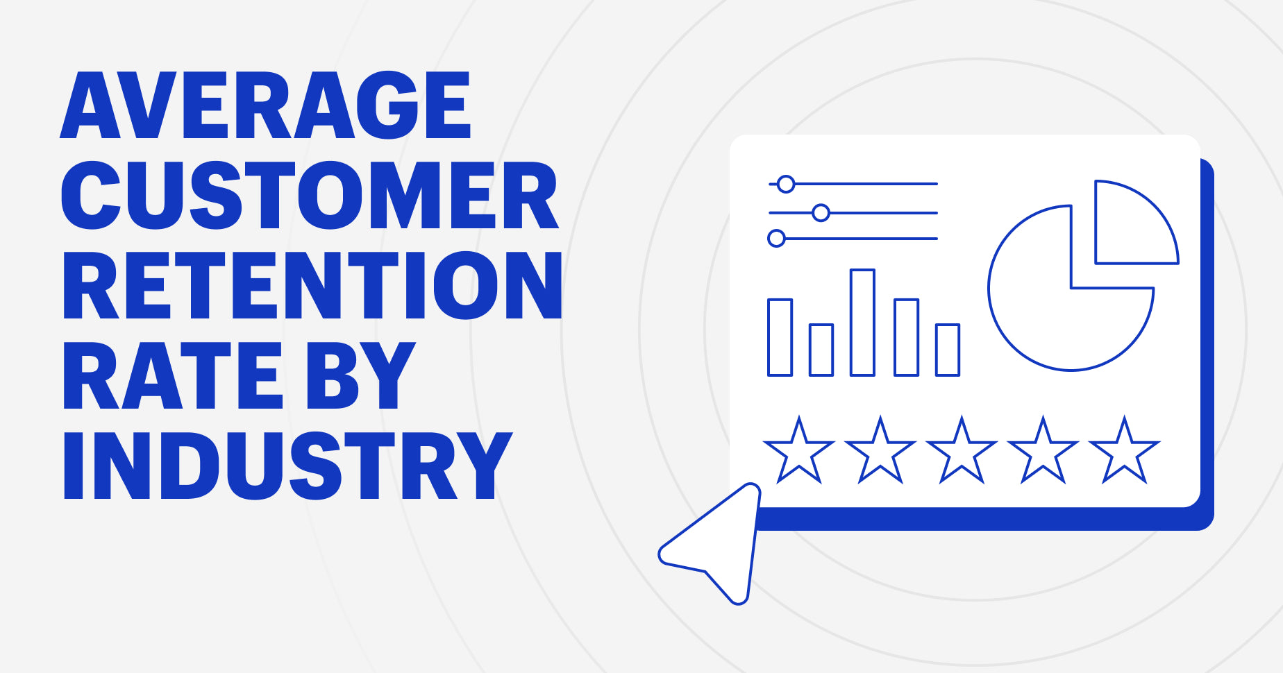A graphic with the headline "average customer retention rate by industry," accompanied by vector diagrams of bar graphs and pie charts.