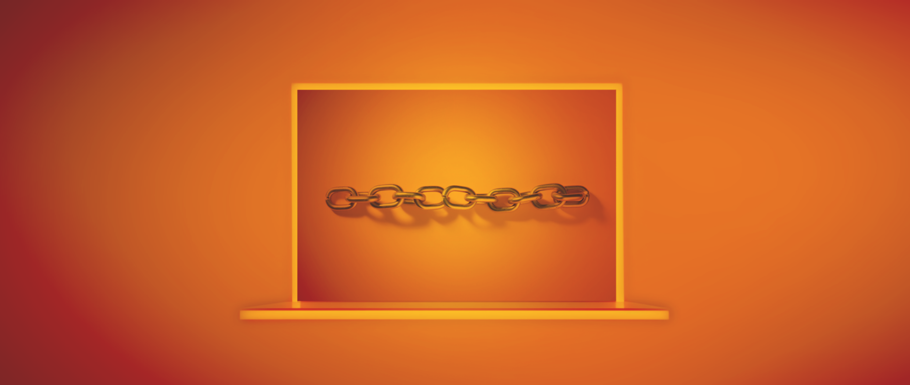 A chain in a window with an orange background.