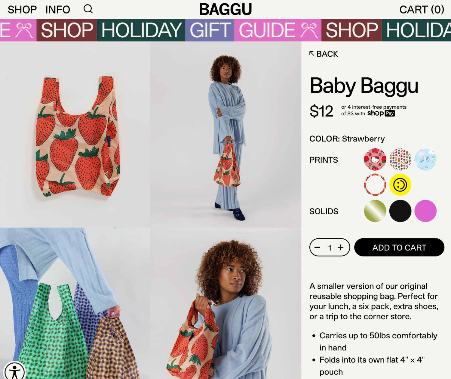 Ecommerce website page for Baggu