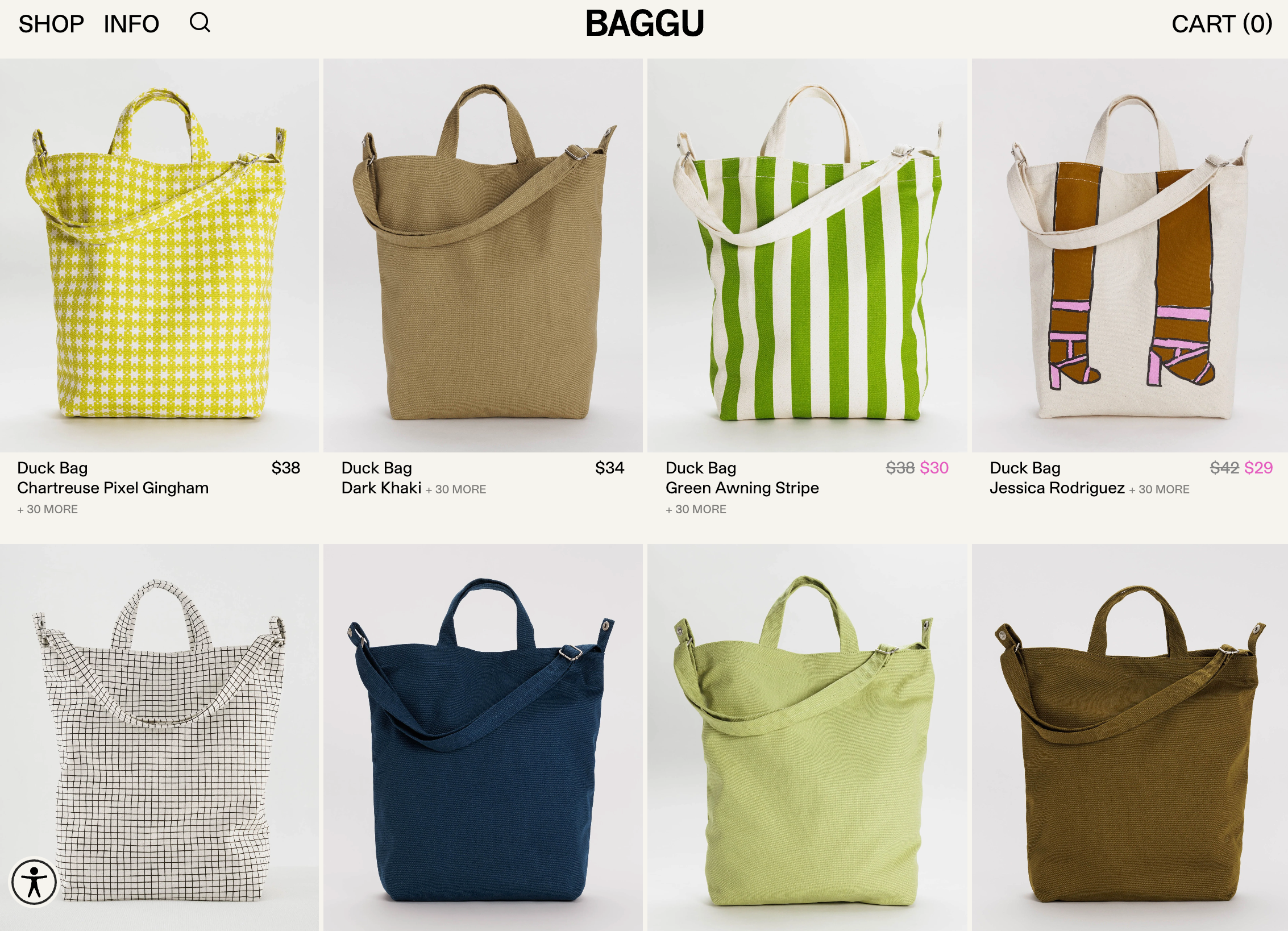 A product collection page from Baggu's website