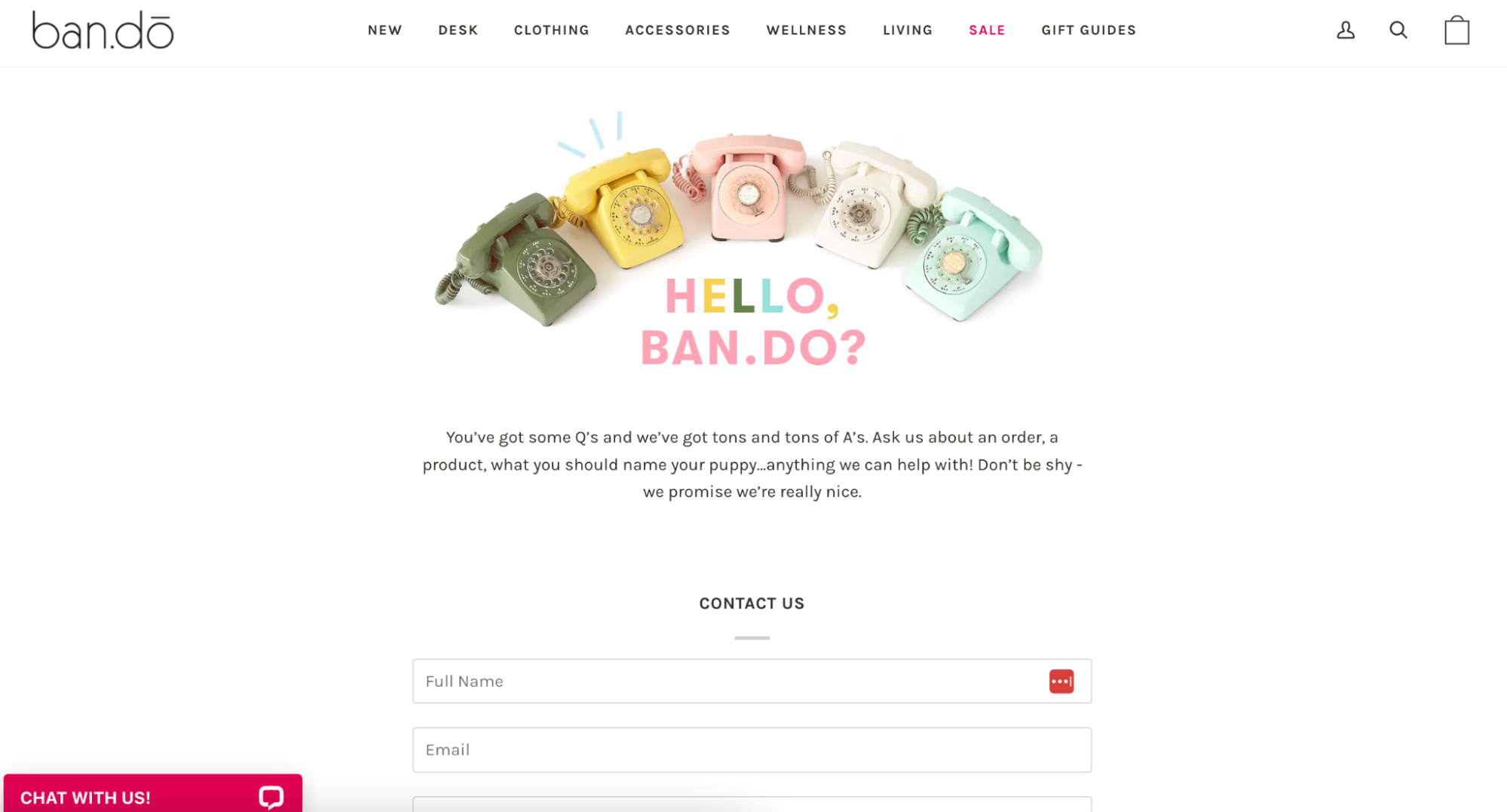 Image of ban.do’s contact page form