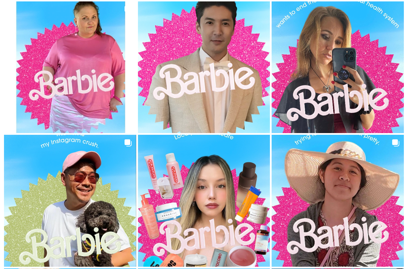 A selection of Barbie AI-powered selfie generator posts on Instagram