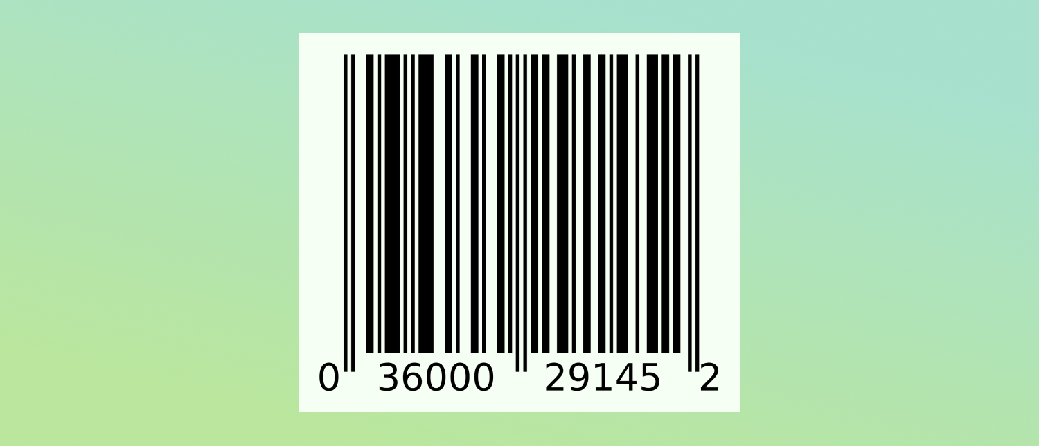 An example of a UPC-A barcode with vertical black lines above an identifying number.
