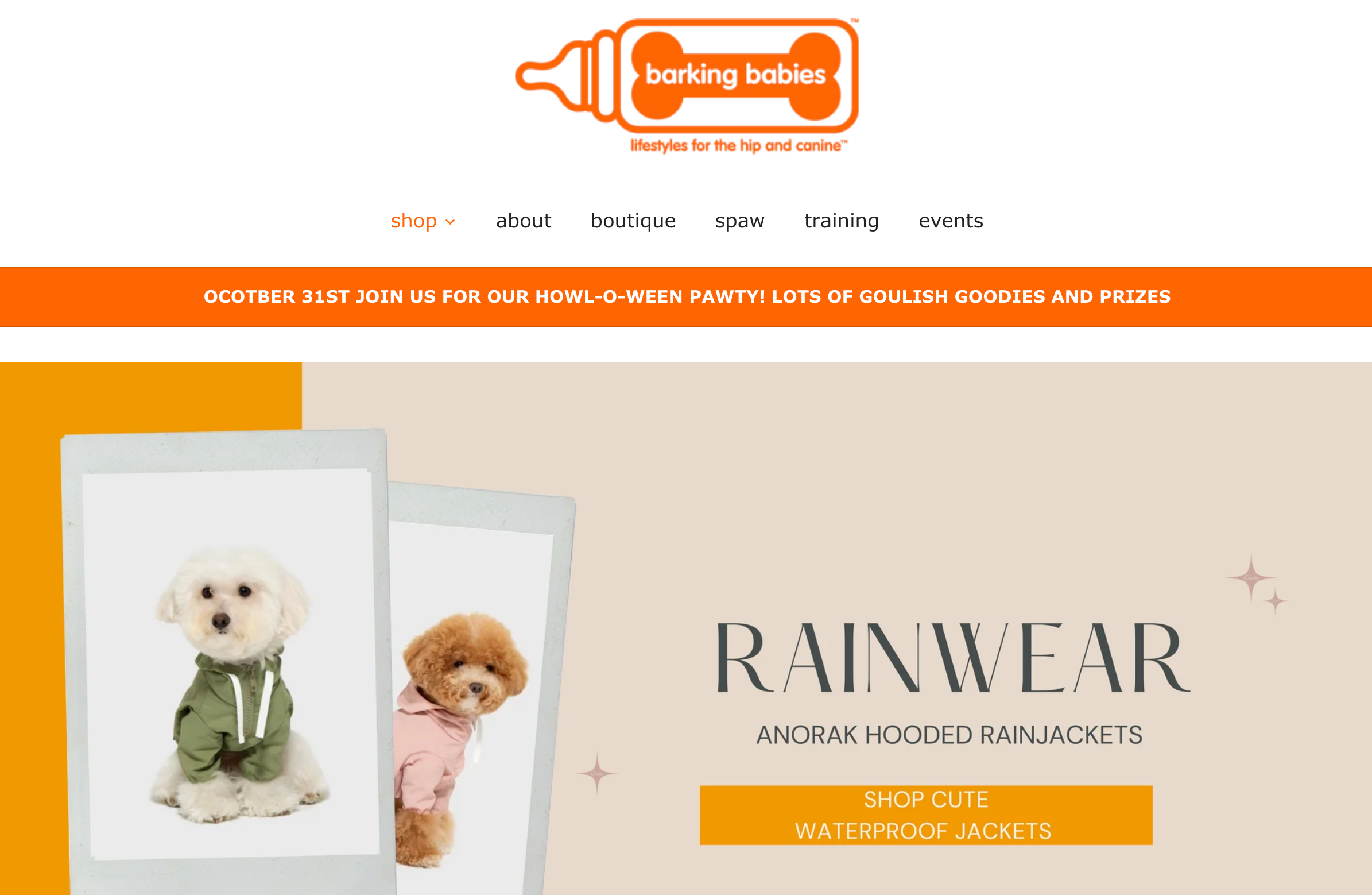 Homepage on Barking Babies' ecommerce website