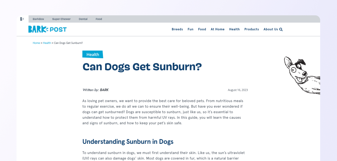 A BarkPost blog post answers the question of whether dogs can get sunburn.