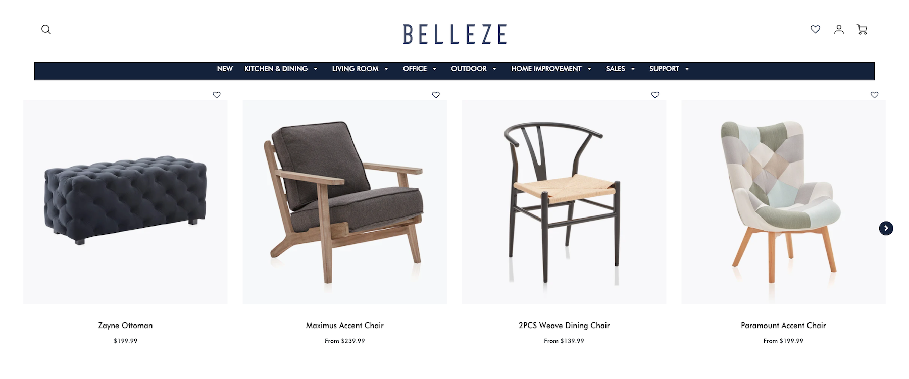 An image of Belleze furniture's inventory. 