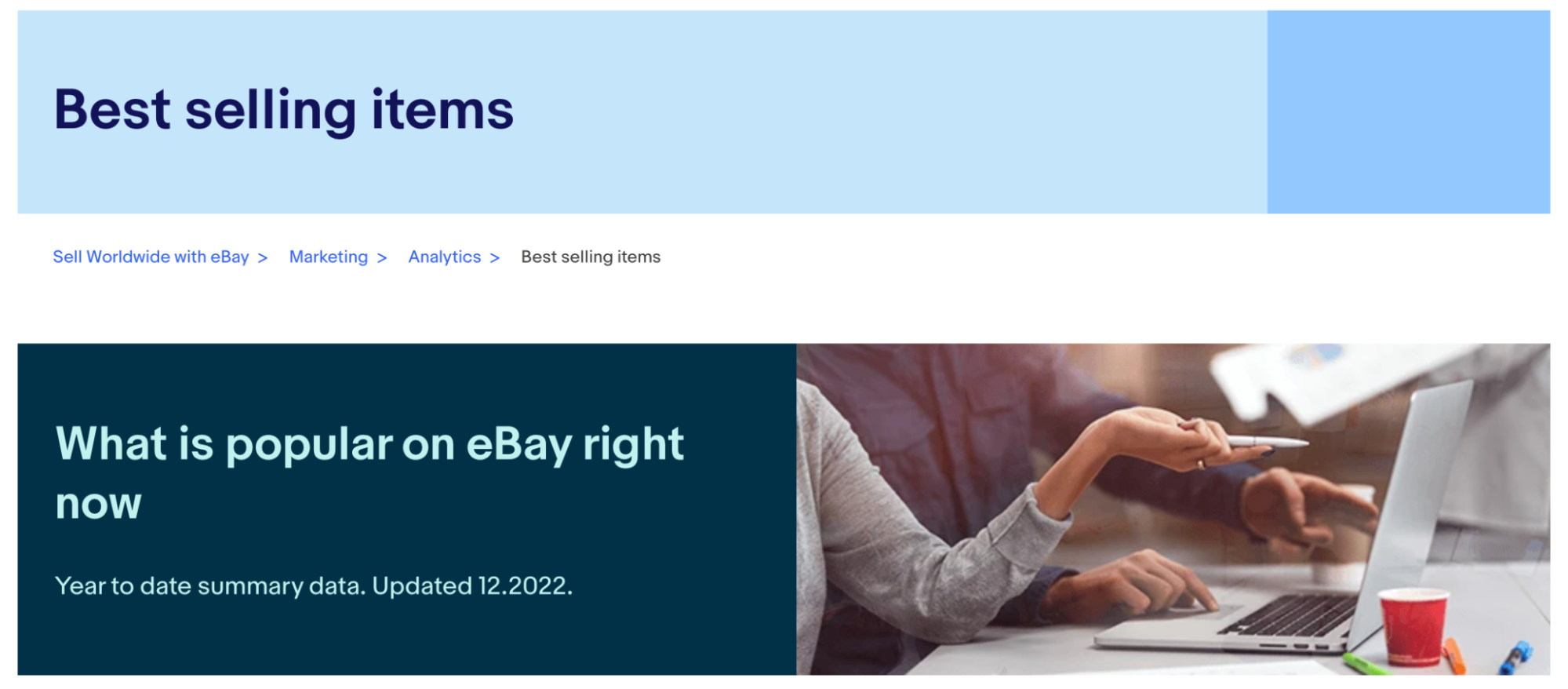 Interface of eBay bestselling items.
