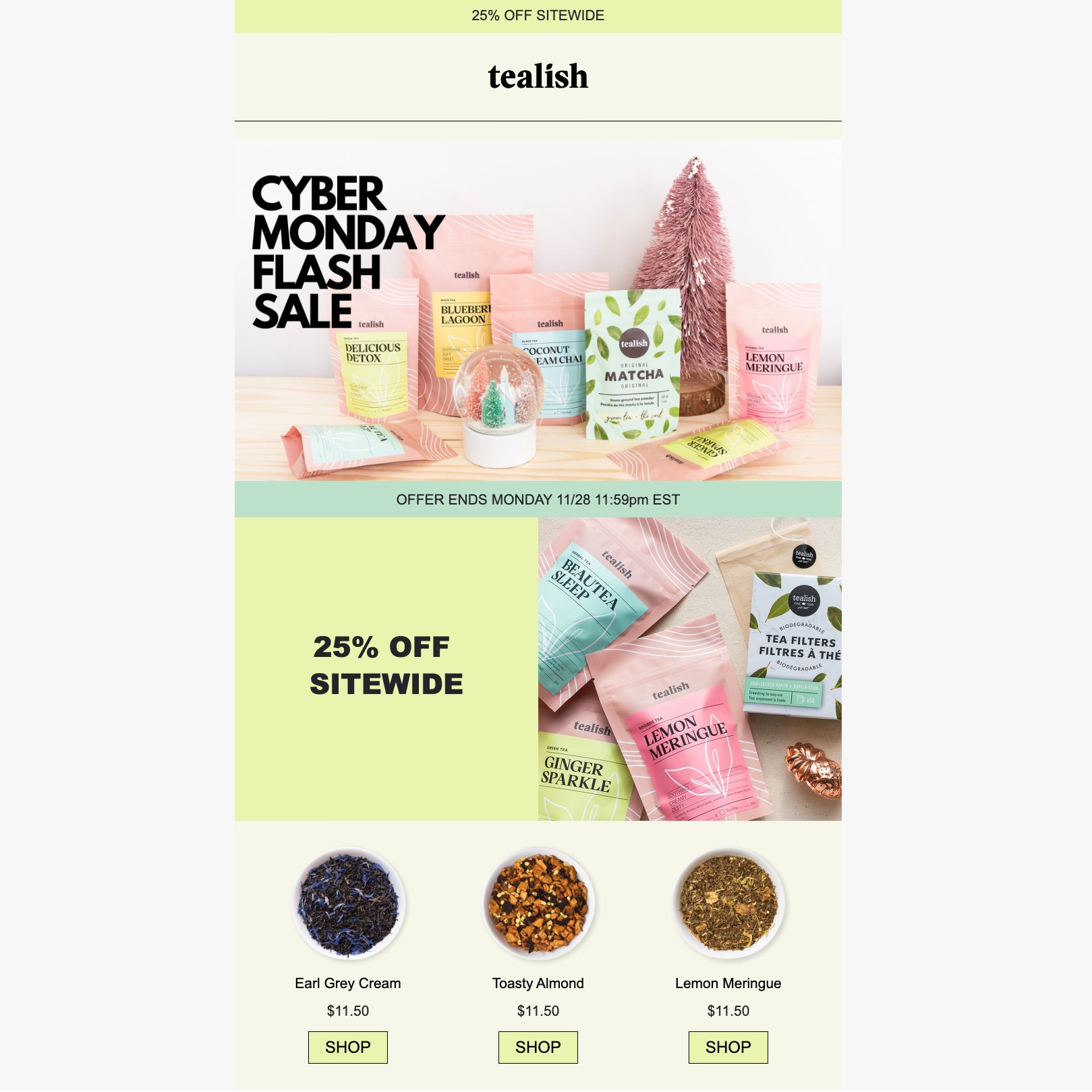An email marketing example from brand tealish