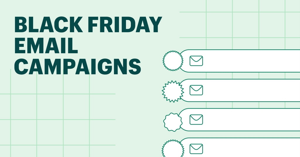 a graphic with the words Black Friday Email Campaigns, plus an illustration of an inbox filled with new email messages