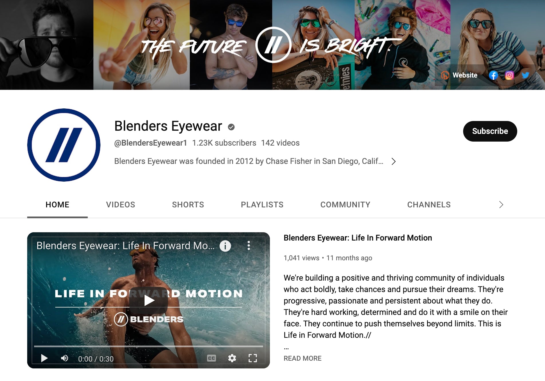 YouTube channel for Blenders Eyewear