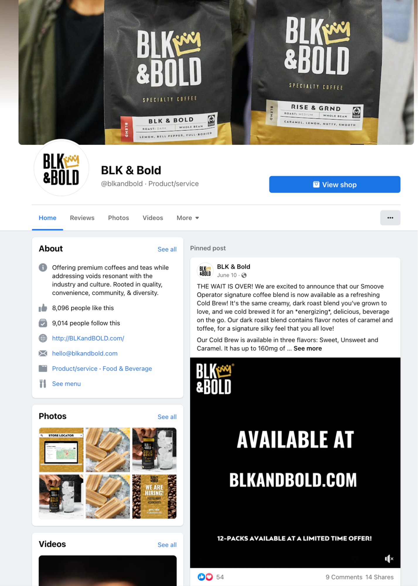 BLK & Bold coffee facebook page