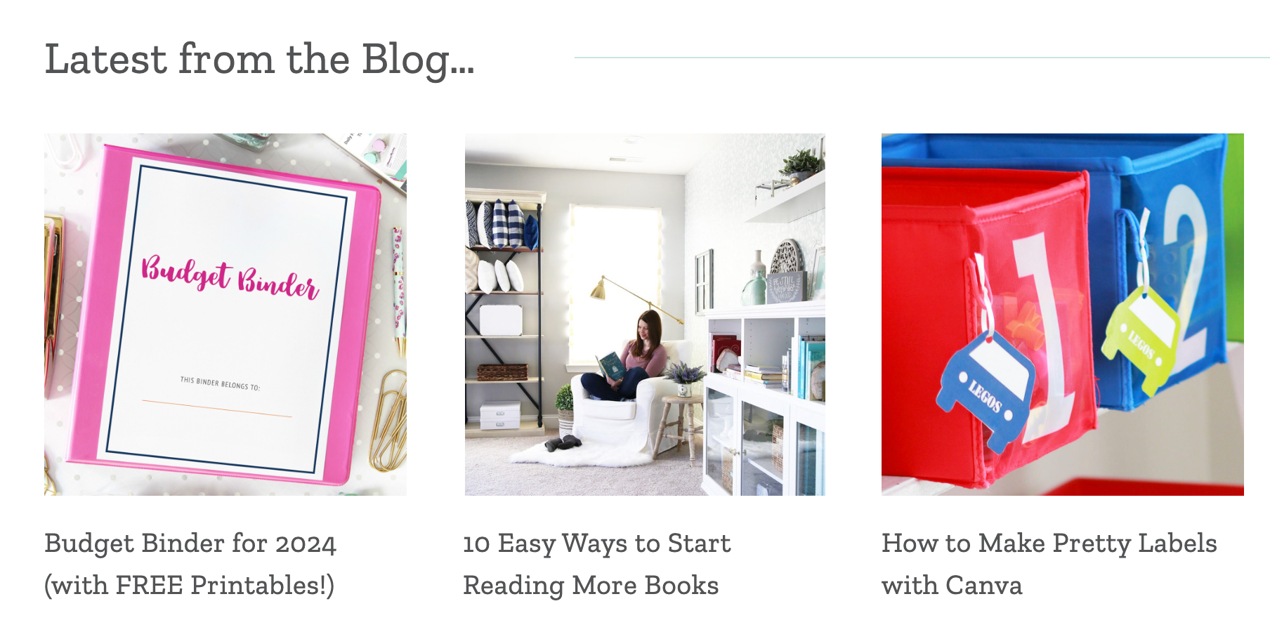 Screenshot of the “latest from the blog section” of Abby Lawson’s organizational website, Just a Girl and her Blog.