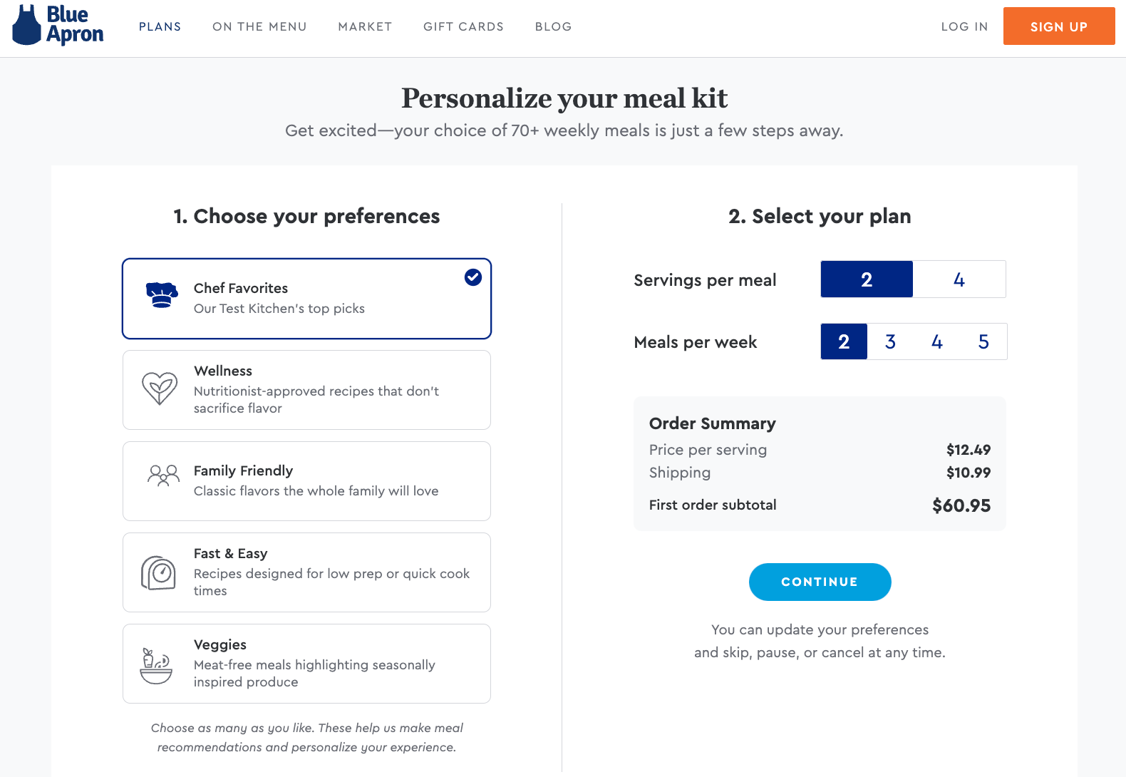 Personalize your meal kit UX and checkout cart for blue apron
