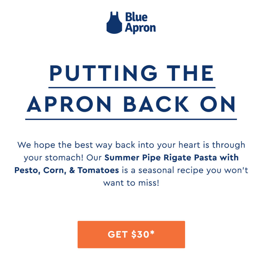 segundo e-mail de retomada de contato Blue Apron