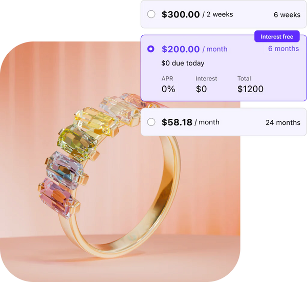 Image of a ring with Shop Pay Installments options for payment