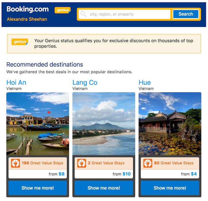 recomendações personalizadas Booking.com