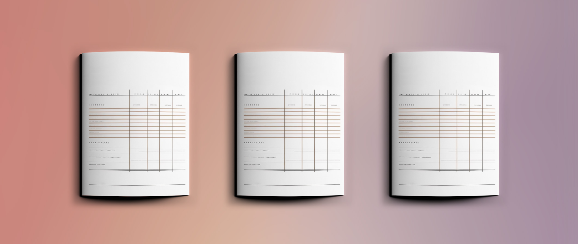 three invoices on a peach background