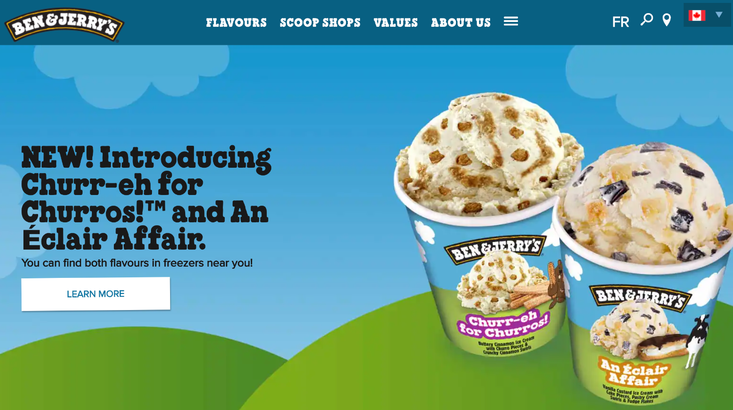 Ecommerce homepage from brand Ben & Jerry's