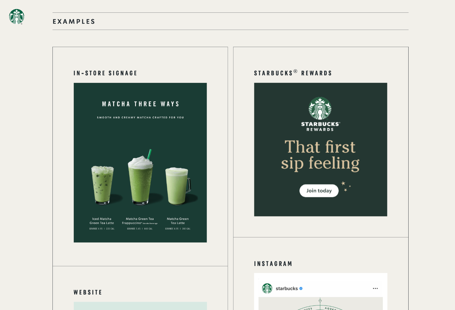 Part of a set of brand guidelines for Starbucks