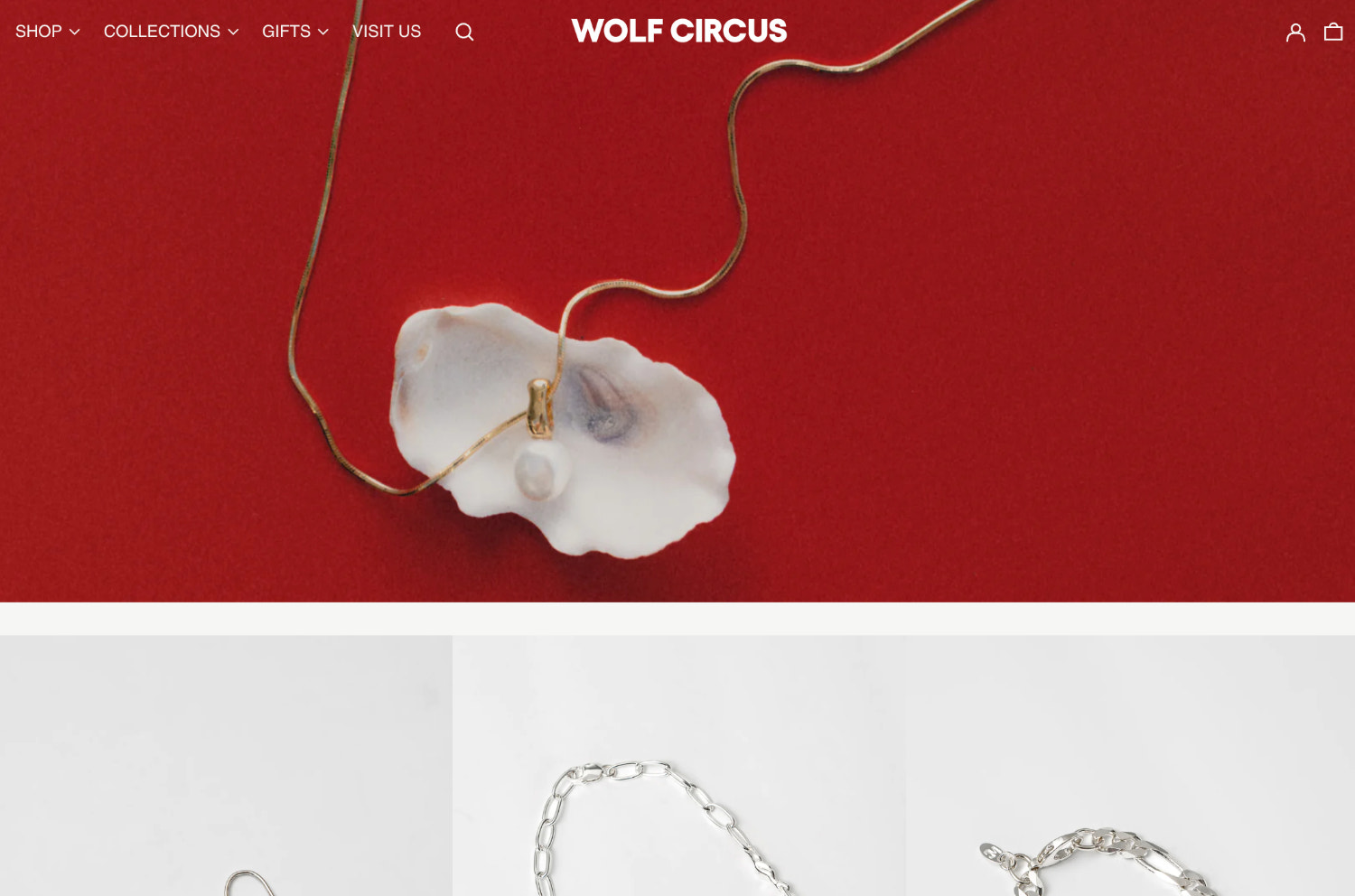 Ecommerce homepage from brand Wolf Circus