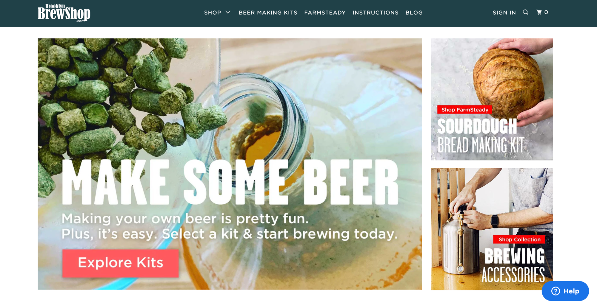 Screengrab of a website homepage by Brooklyn Brew Shop