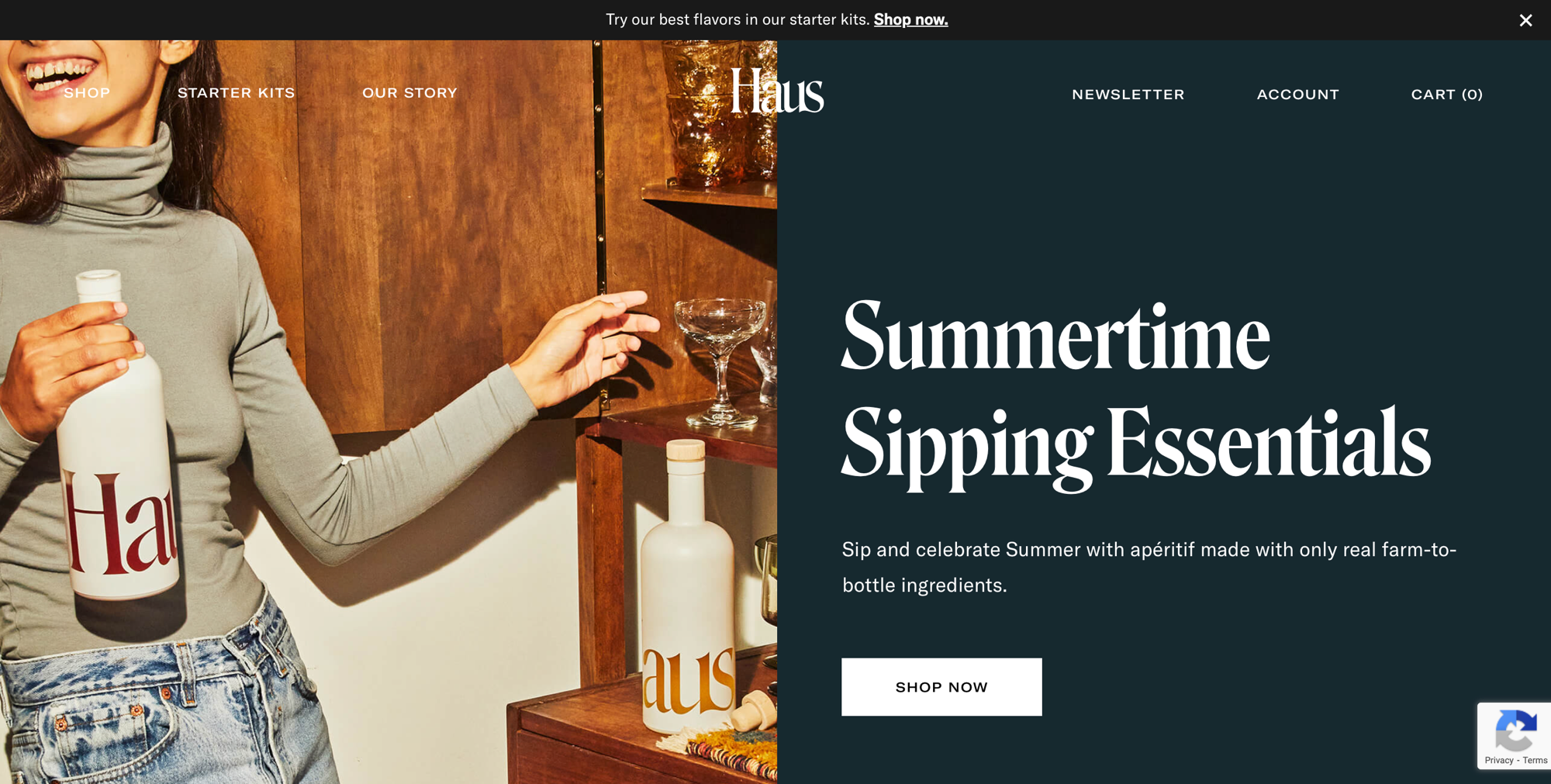 Screengrab of a website homepage by alcohol brand Haus