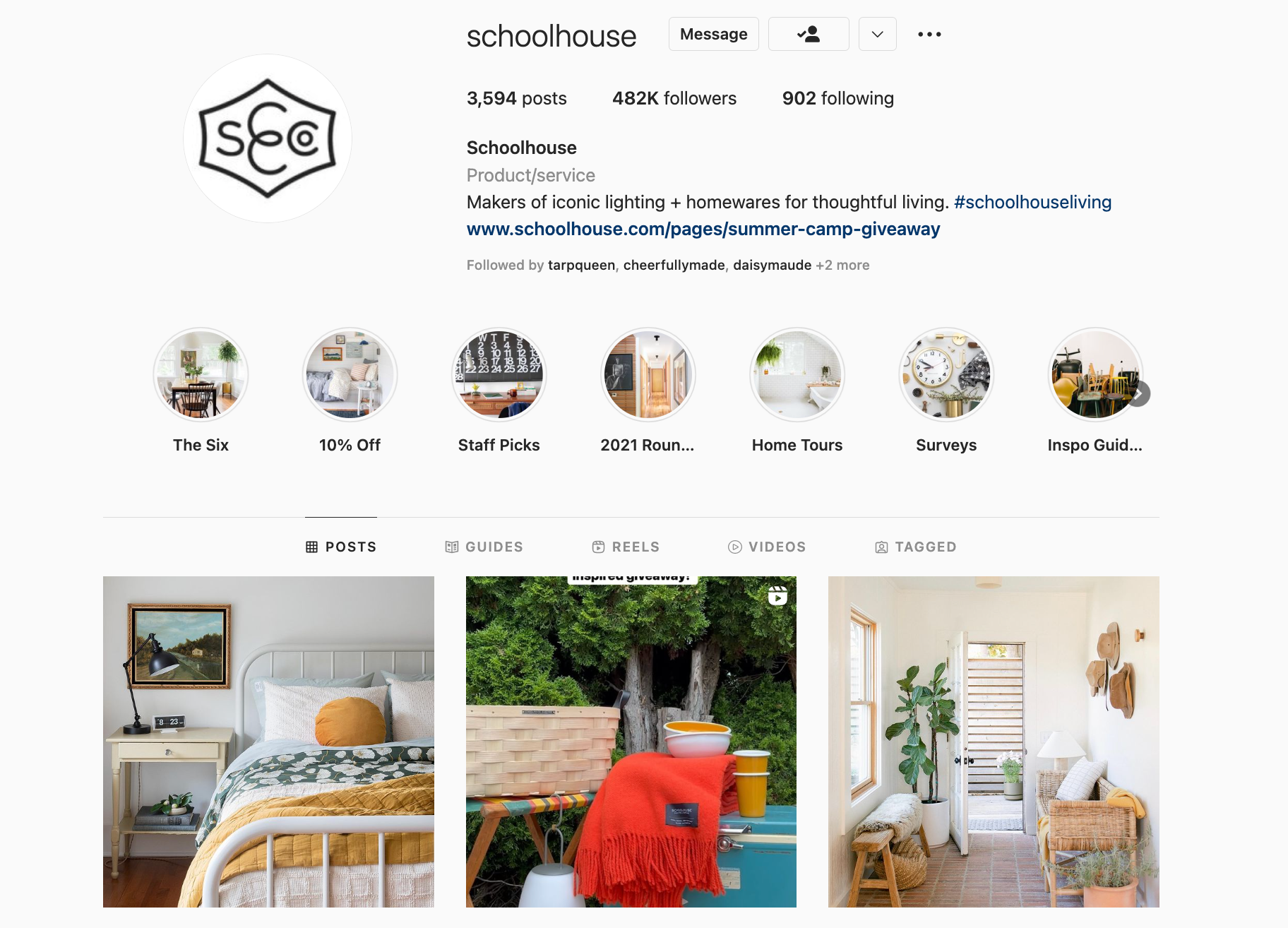 Screengrab of an Instagram profile page for Schoolhouse