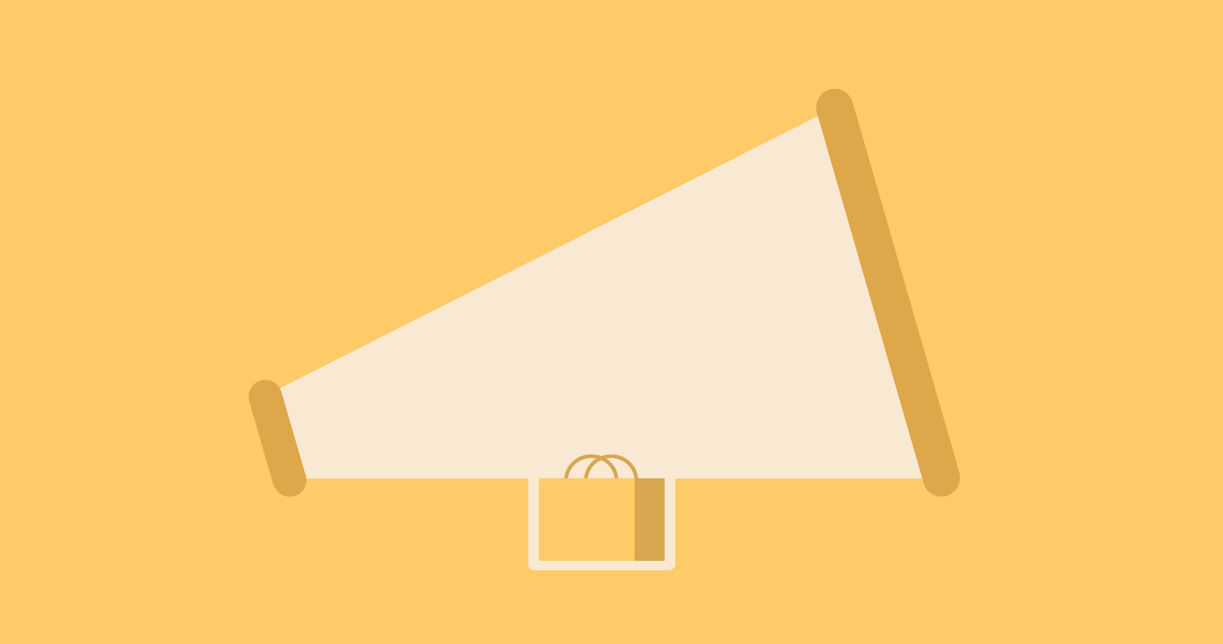 An illustration of a megaphone sits on top of a shopping bag against a yellow background