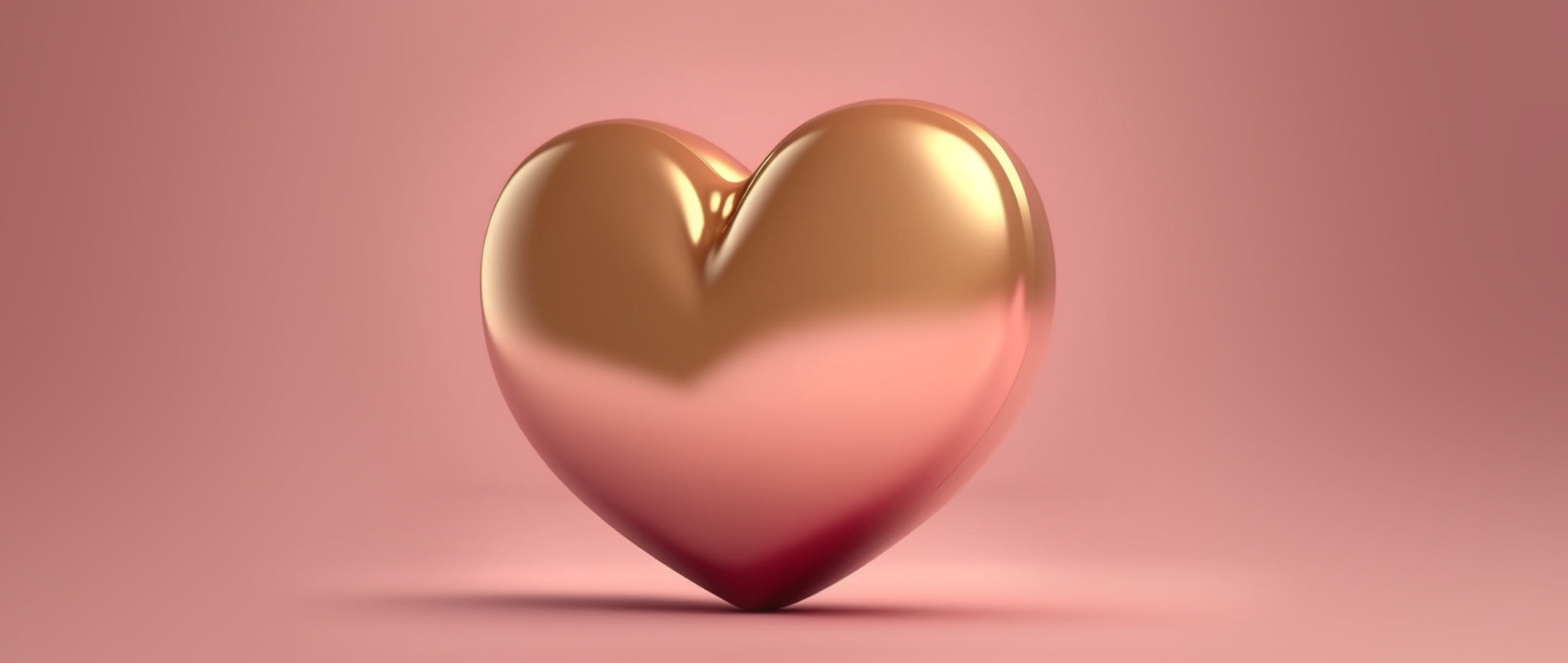 rose gold background with a metallic rose gold heart as abstract representation of brand identity