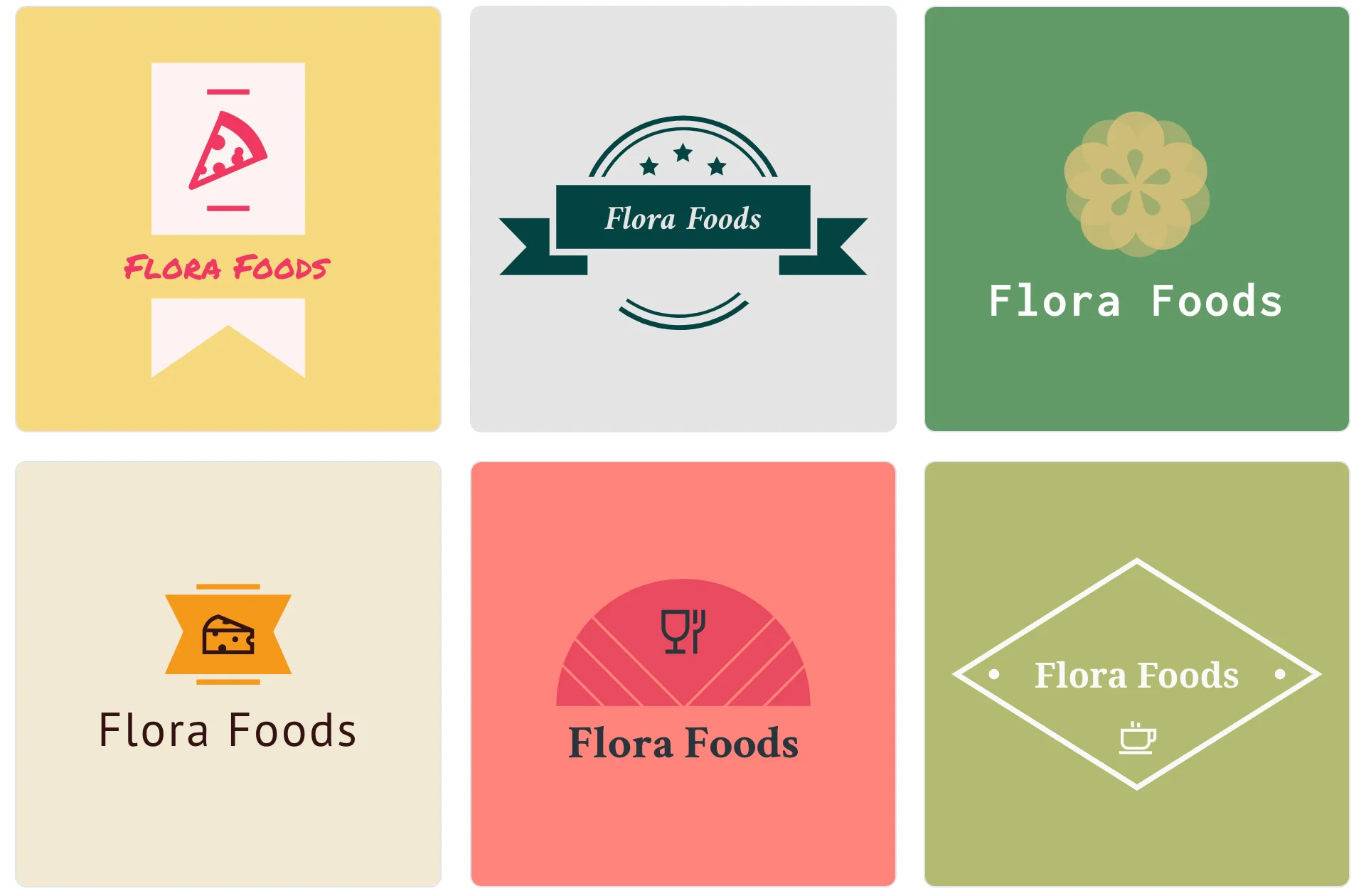 A grid of logo options for a food brand