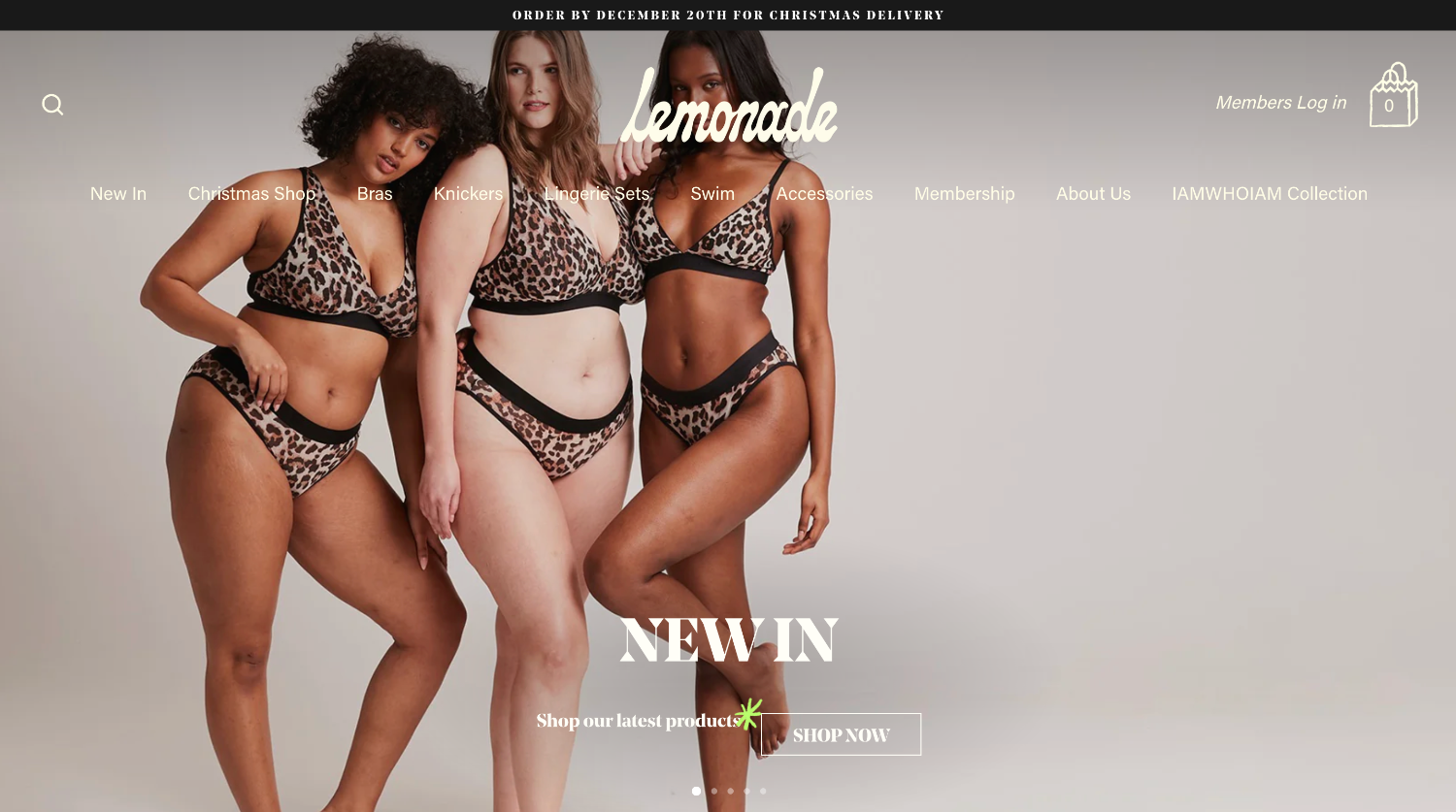 Lemonade网站页面，一些女模特穿着内衣