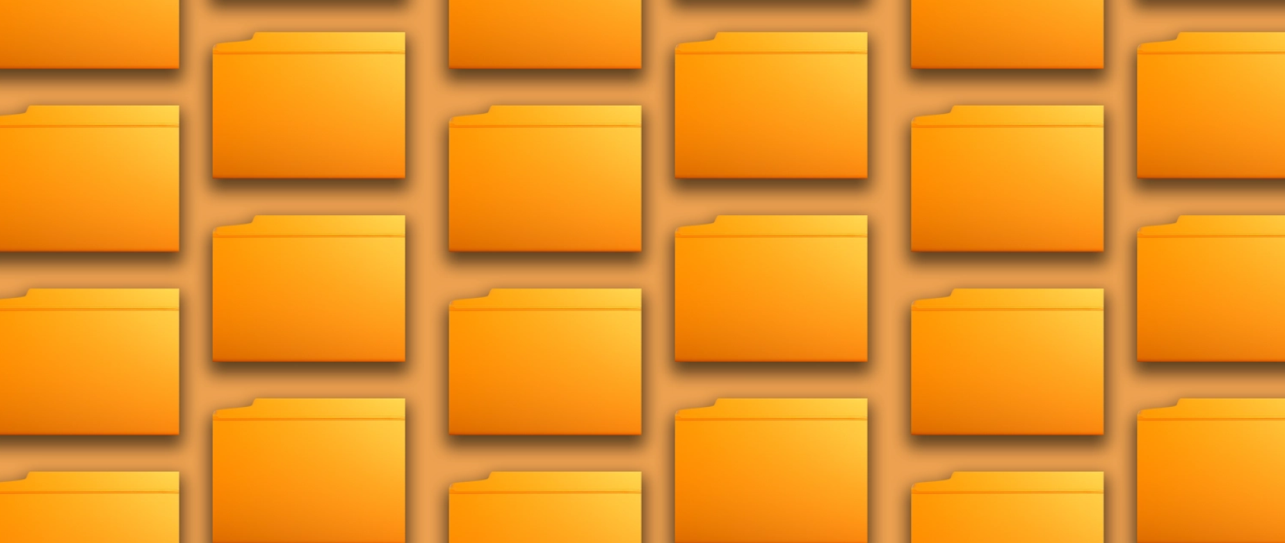 Gold filing folders in columns.