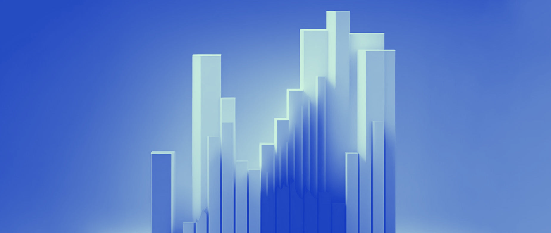 image of bars from a bar chart, with some of them tall and others lower in height: business strategy
