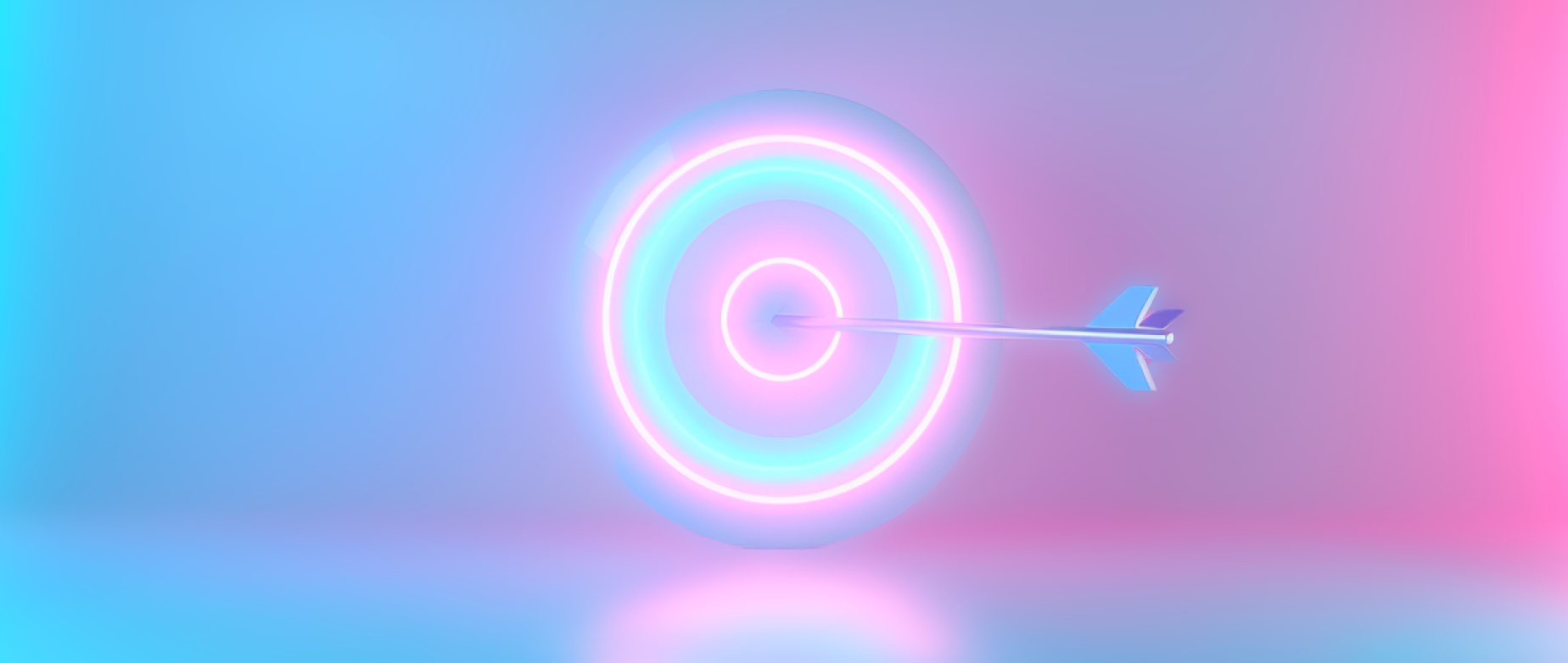 Illuminated target with an arrow in the center on a blue and pink background: campaign optimization 