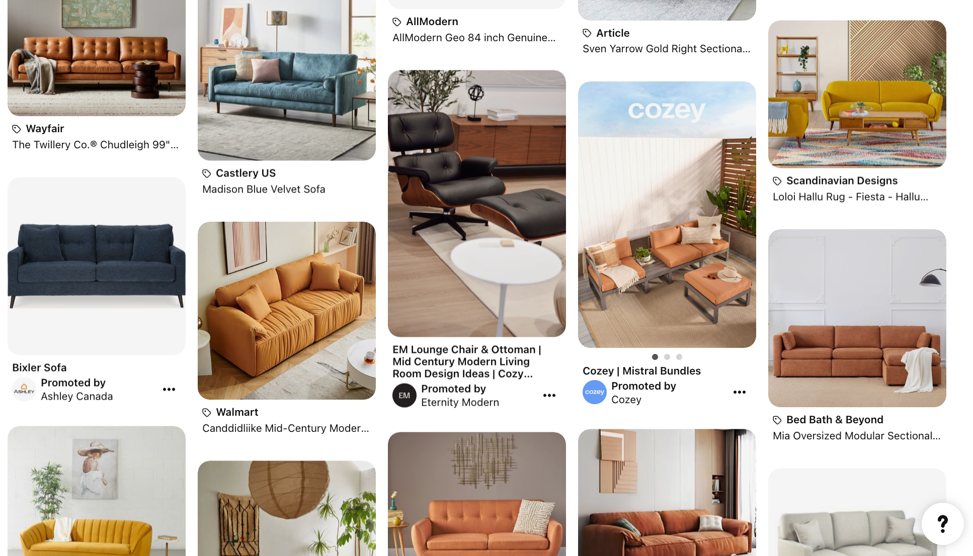 Pinterest search results showing ads