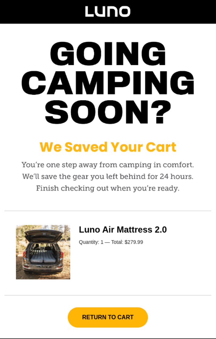 cart reservation email