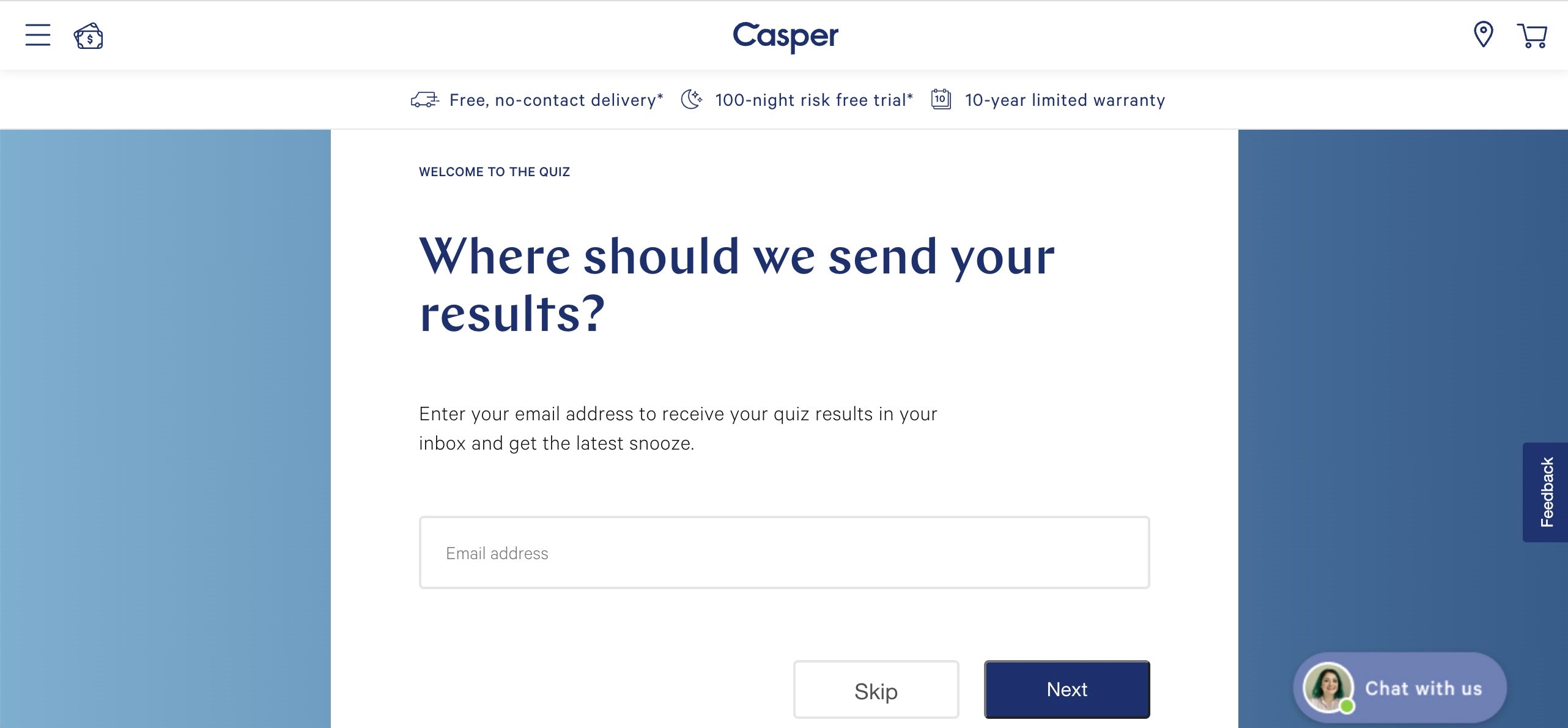 Casper mattress quiz: website ideas