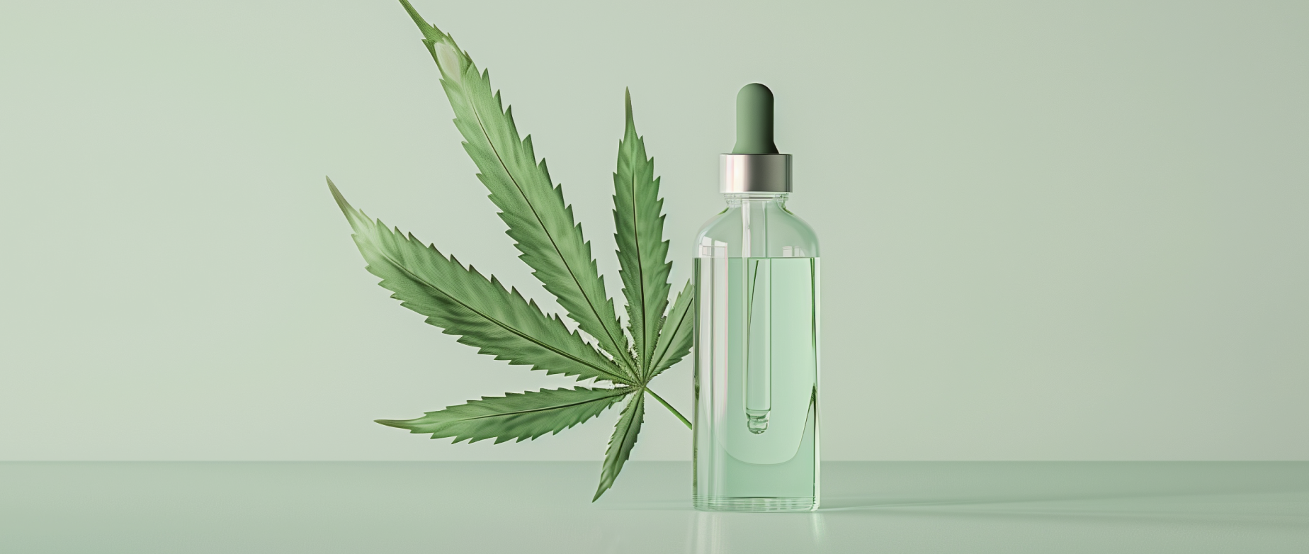 A hemp leaf placed next to an oil tincture represents a CBD oil product that could be dropshipped.