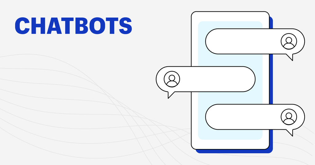 chatbots on left, right is silhouette of online chat conversation