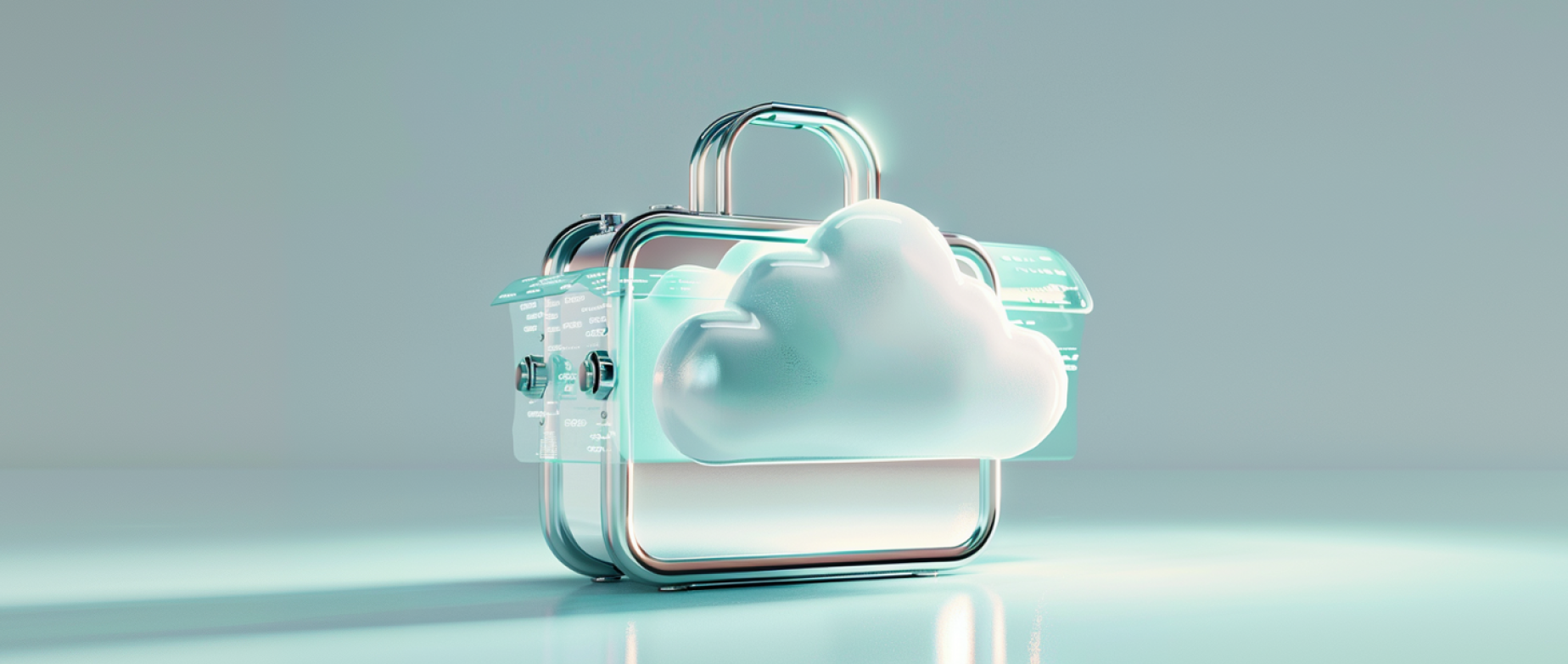 Briefcase with clouds on the sides on a gray background: chatGPT business ideas