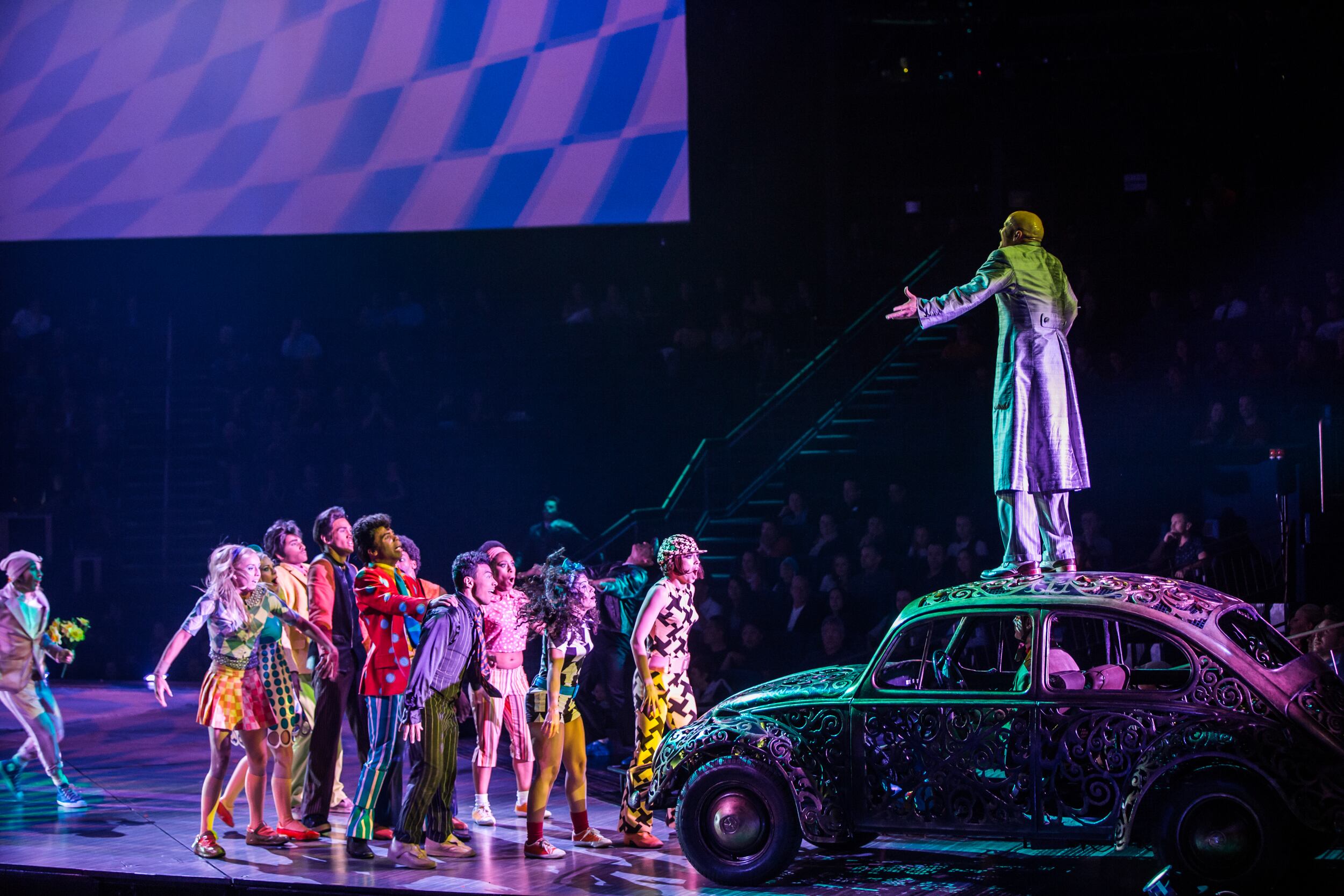 A group of performers during the number “Twist and Shout” from The Beatles LOVE.